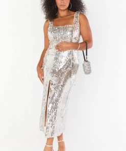 Show Me Your Mumu New Mu Eden Midi Dress ~ Platinum Party Sequins