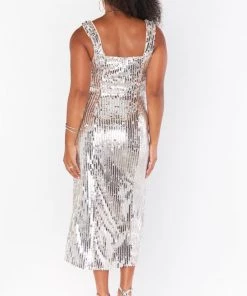 Show Me Your Mumu New Mu Eden Midi Dress ~ Platinum Party Sequins