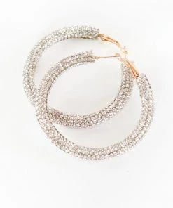 Show Me Your Mumu Alina Rhinestone Hoops ~ Silver New Mu