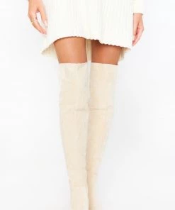 Show Me Your Mumu Billini Aaliyah Thigh High Boots ~ Cream Suede