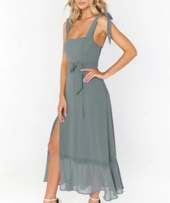Show Me Your Mumu Claire Midi Dress ~ Deep Sage Chiffon