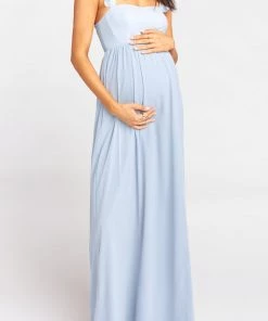 Show Me Your Mumu Maternity June Maxi Dress ~ Steel Blue Chiffon