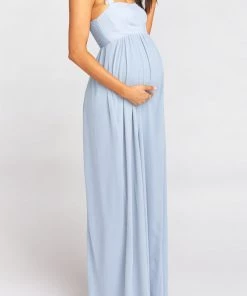 Show Me Your Mumu Maternity June Maxi Dress ~ Steel Blue Chiffon