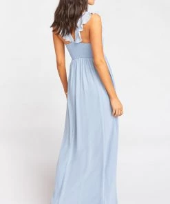 Show Me Your Mumu Maternity June Maxi Dress ~ Steel Blue Chiffon