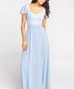 Show Me Your Mumu Bridesmaids Dresses Marie Sweetheart Maxi Dress ~ Steel Blue Chiffon