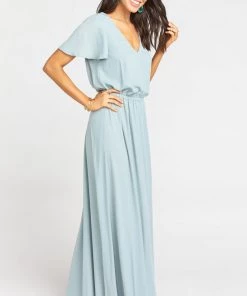 Show Me Your Mumu Michelle Flutter Maxi Dress ~ Silver Sage Crisp
