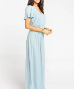 Show Me Your Mumu Michelle Flutter Maxi Dress ~ Silver Sage Crisp