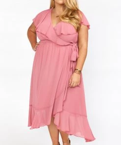 Show Me Your Mumu Jess Ruffle Midi Dress ~ Sunset Rose Chiffon Bridesmaids Dresses