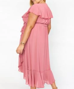 Show Me Your Mumu Jess Ruffle Midi Dress ~ Sunset Rose Chiffon Bridesmaids Dresses