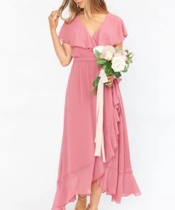 Show Me Your Mumu Jess Ruffle Midi Dress ~ Sunset Rose Chiffon Bridesmaids Dresses