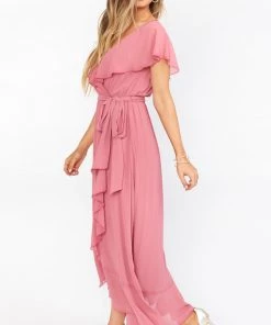 Show Me Your Mumu Jess Ruffle Midi Dress ~ Sunset Rose Chiffon Bridesmaids Dresses