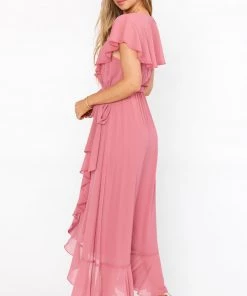 Show Me Your Mumu Jess Ruffle Midi Dress ~ Sunset Rose Chiffon Bridesmaids Dresses