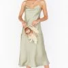 Show Me Your Mumu Verona Cowl Dress ~ Moss Green Luxe Satin