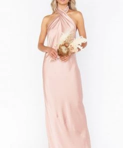 Show Me Your Mumu Jasmine Halter Maxi Dress ~ Rose Gold Luxe Satin