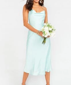 Show Me Your Mumu New Mu Verona Cowl Dress ~ Mint Luxe Satin