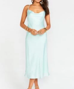 Show Me Your Mumu New Mu Verona Cowl Dress ~ Mint Luxe Satin