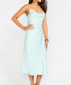 Show Me Your Mumu New Mu Verona Cowl Dress ~ Mint Luxe Satin