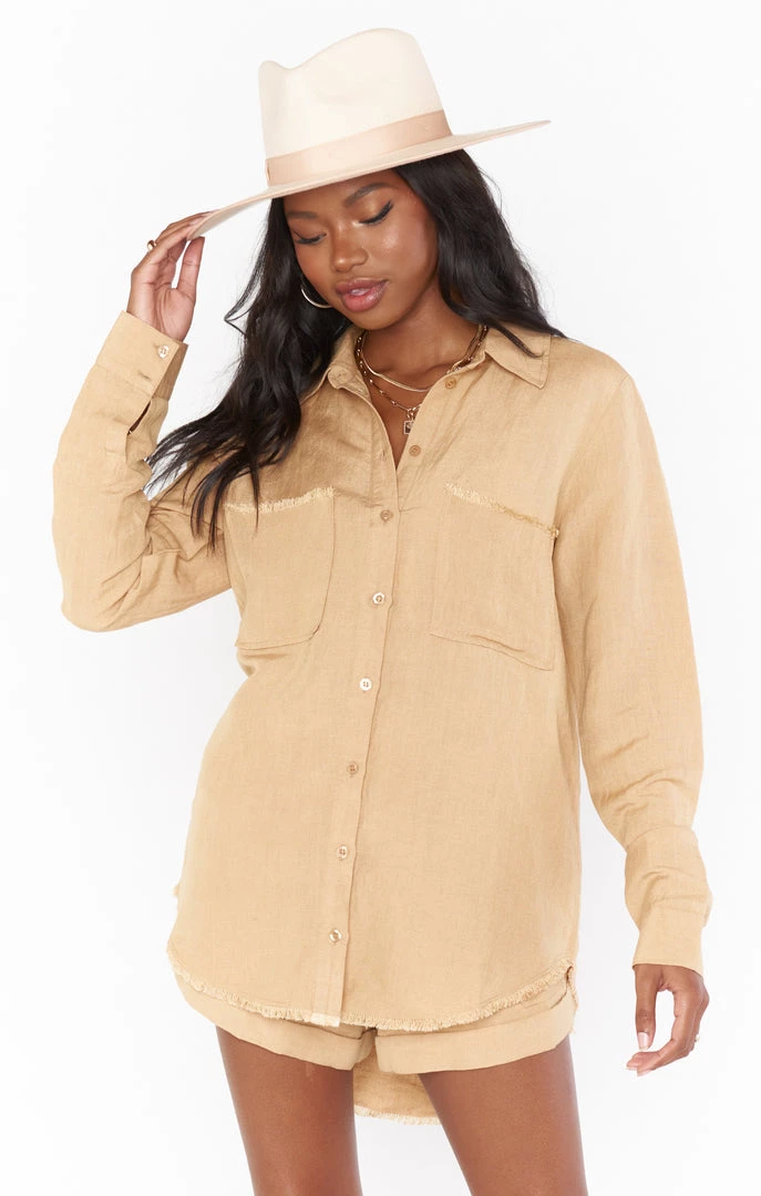 Show Me Your Mumu Marcella Shirt ~ Tan Linen Tops 3 Show Me Your Mumu Marcella Shirt ~ Tan Linen Tops