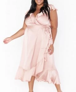 Show Me Your Mumu Dresses Samantha Ruffle Wrap Dress ~ Rose Gold Luxe Satin 21 Show Me Your Mumu Dresses Samantha Ruffle Wrap Dress ~ Rose Gold Luxe Satin