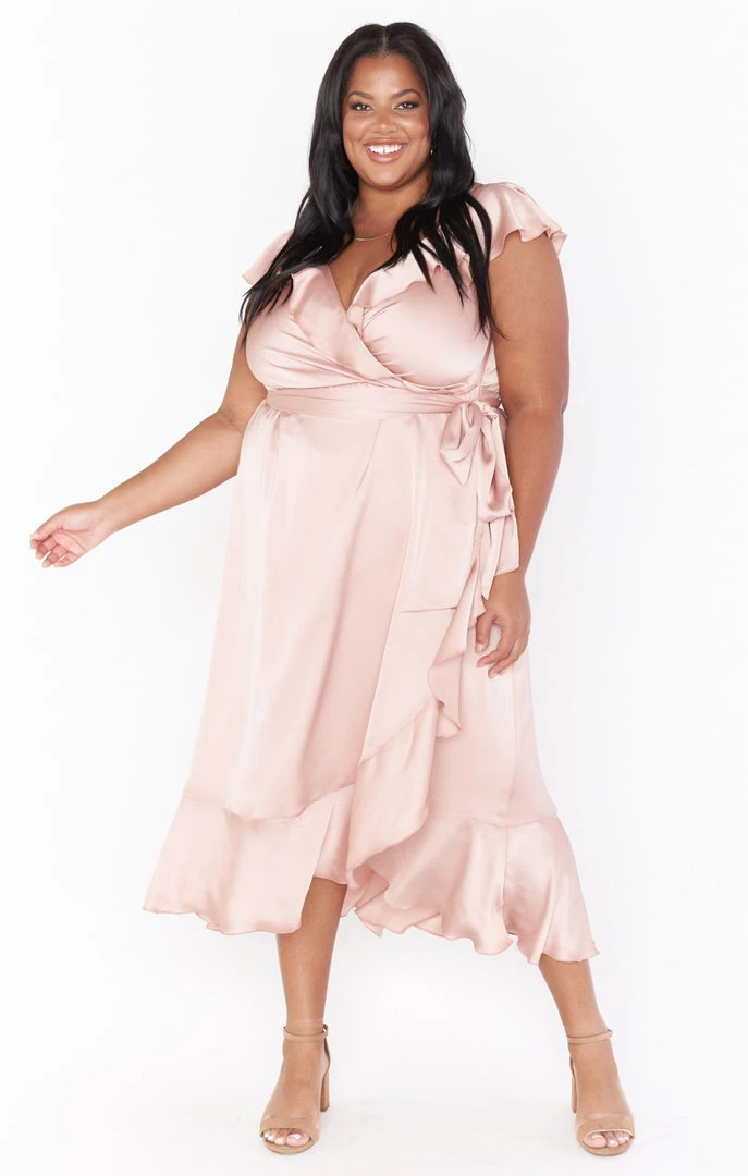 Show Me Your Mumu Dresses Samantha Ruffle Wrap Dress ~ Rose Gold Luxe Satin 8 Show Me Your Mumu Dresses Samantha Ruffle Wrap Dress ~ Rose Gold Luxe Satin