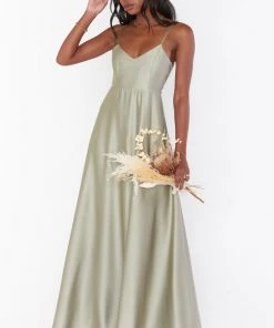 Show Me Your Mumu Faith Maxi Dress ~ Moss Green Luxe Satin Bridesmaids Dresses