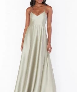 Show Me Your Mumu Faith Maxi Dress ~ Moss Green Luxe Satin Bridesmaids Dresses