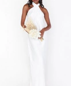 Show Me Your Mumu Jasmine Halter Maxi Dress ~ Ivory Luxe Satin Dresses