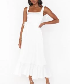 Show Me Your Mumu New Mu Garden Midi Dress ~ Ivory Luxe Satin