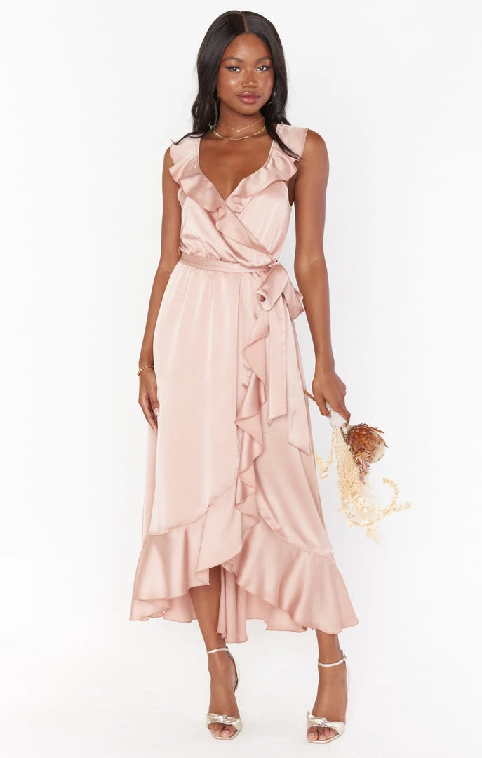 Show Me Your Mumu Dresses Samantha Ruffle Wrap Dress ~ Rose Gold Luxe Satin 16 Show Me Your Mumu Dresses Samantha Ruffle Wrap Dress ~ Rose Gold Luxe Satin