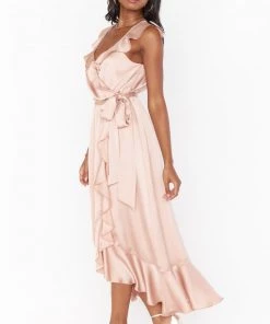 Show Me Your Mumu Dresses Samantha Ruffle Wrap Dress ~ Rose Gold Luxe Satin 18 Show Me Your Mumu Dresses Samantha Ruffle Wrap Dress ~ Rose Gold Luxe Satin