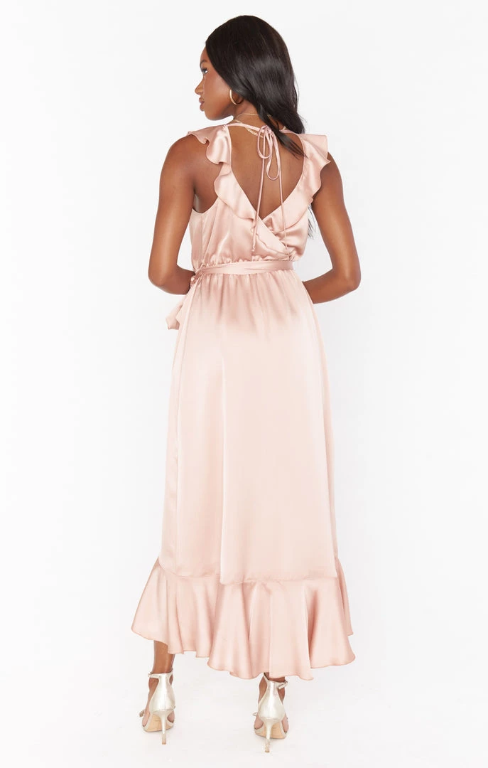 Show Me Your Mumu Dresses Samantha Ruffle Wrap Dress ~ Rose Gold Luxe Satin 6 Show Me Your Mumu Dresses Samantha Ruffle Wrap Dress ~ Rose Gold Luxe Satin