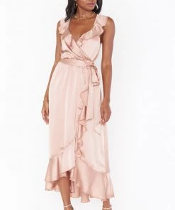 Show Me Your Mumu Dresses Samantha Ruffle Wrap Dress ~ Rose Gold Luxe Satin 17 Show Me Your Mumu Dresses Samantha Ruffle Wrap Dress ~ Rose Gold Luxe Satin