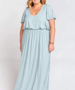 Show Me Your Mumu Michelle Flutter Maxi Dress ~ Silver Sage Crisp