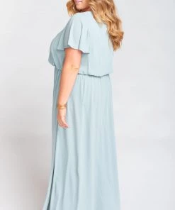Show Me Your Mumu Michelle Flutter Maxi Dress ~ Silver Sage Crisp