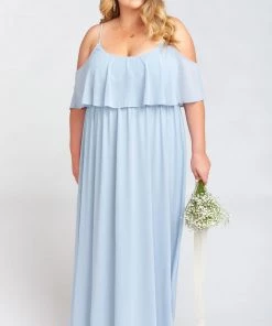 Show Me Your Mumu Caitlin Ruffle Maxi Dress ~ Steel Blue Chiffon