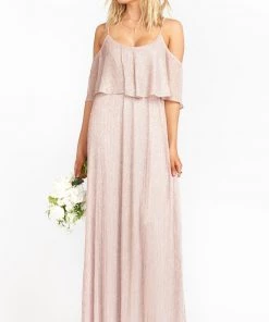 Show Me Your Mumu Bridesmaids Dresses Caitlin Ruffle Maxi Dress ~ Magic Mauve Glimmer