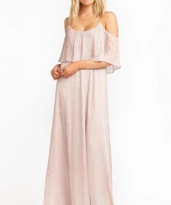 Show Me Your Mumu Bridesmaids Dresses Caitlin Ruffle Maxi Dress ~ Magic Mauve Glimmer