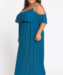 Show Me Your Mumu Bridesmaids Dresses Caitlin Ruffle Maxi Dress ~ Deep Jade Chiffon