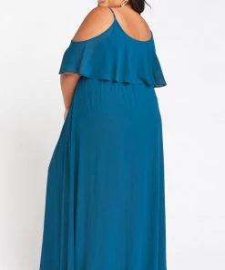 Show Me Your Mumu Bridesmaids Dresses Caitlin Ruffle Maxi Dress ~ Deep Jade Chiffon