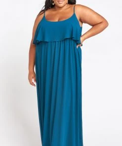 Show Me Your Mumu Bridesmaids Dresses Caitlin Ruffle Maxi Dress ~ Deep Jade Chiffon