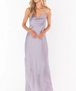 Show Me Your Mumu Tuscany Maxi Slip Dress ~ Dusty Purple Luxe Satin