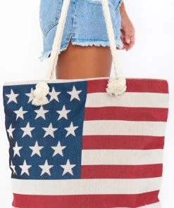 Show Me Your Mumu Flag Rope Tote Bag ~ Red & Navy