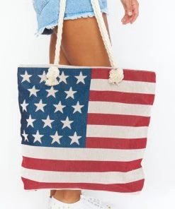 Show Me Your Mumu Flag Rope Tote Bag ~ Red & Navy