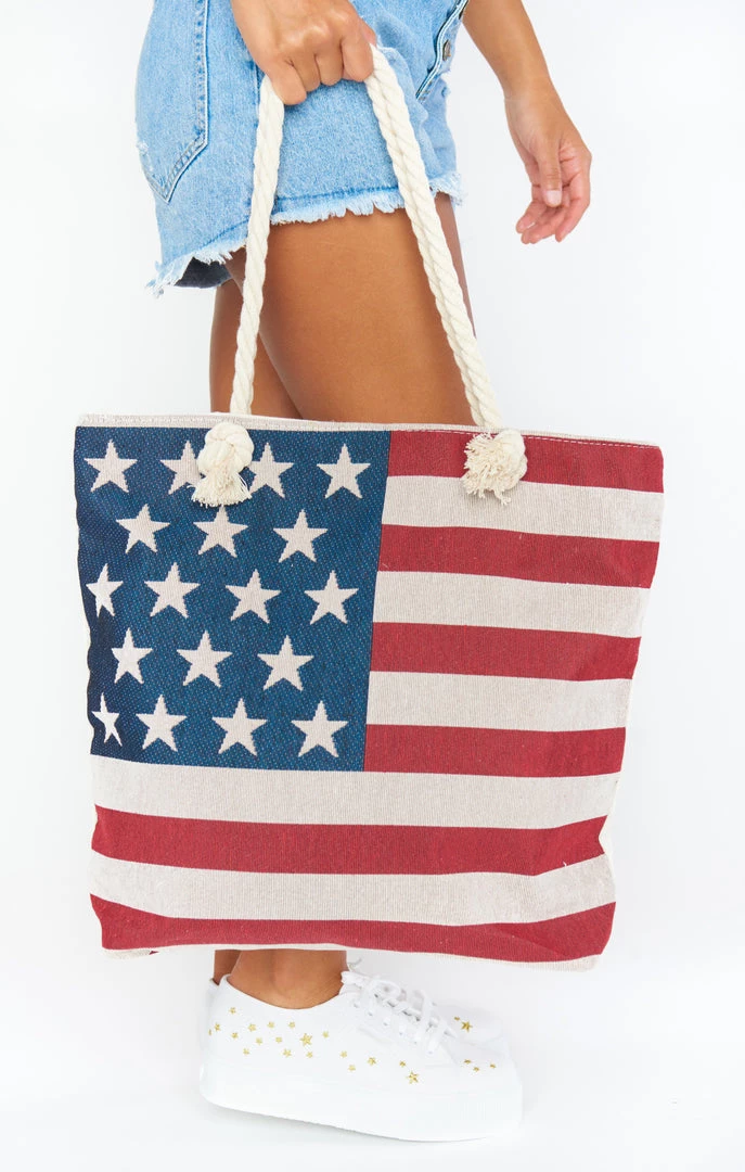 Show Me Your Mumu Flag Rope Tote Bag ~ Red & Navy 3 Show Me Your Mumu Flag Rope Tote Bag ~ Red & Navy
