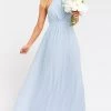 Show Me Your Mumu Wedding Guest Dresses Amanda Maxi Dress ~ Steel Blue Chiffon