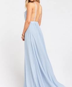 Show Me Your Mumu Wedding Guest Dresses Amanda Maxi Dress ~ Steel Blue Chiffon