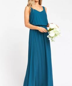 Show Me Your Mumu Kendall Maxi Dress With Slit ~ Deep Jade Chiffon