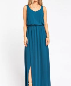 Show Me Your Mumu Kendall Maxi Dress With Slit ~ Deep Jade Chiffon
