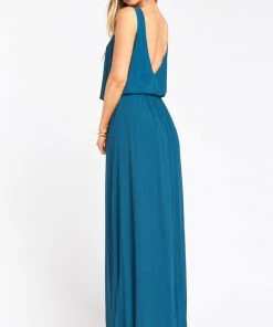 Show Me Your Mumu Kendall Maxi Dress With Slit ~ Deep Jade Chiffon