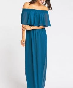 Show Me Your Mumu Hacienda Maxi Dress ~ Deep Jade Chiffon Maternity
